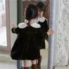 Girl Dresses Girls Autumn Winter 2024 Princess Dress Korean Kids Dark Green Gold Velvet Retro Style Elegant Female Child Clothes