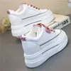 Casual Shoes Super High Heel 7cm Women's 2024 Spring Autumn Thick-Soled Lace-Up White All-Match Wedge Sneakers