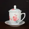Mughe Water Point Peach Blossom a mano dipinta a mano set di prugne blu tazza di tè Ceramica antica collezione fatta a mano