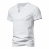 Heren T-shirt Pure kleur V Kraag Kraag kort mouwen Tops Tees Men T-shirt Zwarte panty's Man T-shirts Fitness voor mannelijke kleding 240428