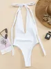 Sexy Deep V One Piece Swimsuit Women Bandage da bagno senza schienale femmina Monokini Bathers Bathing Aboves Summer Beach Wear 240416