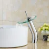 セットキノコの長いネックガラスバスルーム滝faucet.transparent vessel Water Faucet.Bathroom Basin Sinkミキサータップ