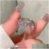 Bands anneaux 2024 Printemps d'été mignon papillon rose rose pour femmes filles sweet bowknot charme cristal cz zircon diamant de luxe concepteur dhayx