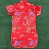 Casual Dresses Girls Chinese Year Short Sleeved Peony Flower Qipao Retro Button Cheongsam Elegant Dress Standing Collar Children's