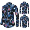 Camisas casuais masculinas 2024 Camisa de moda Flores imprimindo botão de lapela superior de manga longa Estilos de festa de festa de festa confortável
