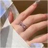 Band Rings 2024 Spring Summer Cute Pink Bow Butterfly For Women Girls Sweet Bowknot Charm Crystal CZ Zircon Diamond Luxury Designer Dhayx