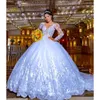 Schep trouwjurken jurk prachtige bruids ballgown halslijn lange mouwen kanten applique op maat gemaakte plus size vestido de novia