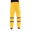 Men's Pants 2024 Casual Sanitation Worker Men Reflective Strips Trousers Fleece Jogging