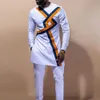 Männer Dashiki Langes Kleidungshemd weiße Hose Set Herren 2 Stück Outfit Anzug traditionelle männliche Kleidung T-Shirt Pant Suits für Männer 240420