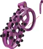 Pink Chastity Cage för män med 4 kukringar och silikonspikar Nylonharts Penis Lock Bondage Gear Accessories Kit BSDM Toys for Couples Sex (Purple-Flat-A5Z)