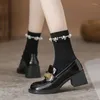 Vestido sapatos femininos saltos redondos de dedo do dedo preto saltos quadrados de couro normal casual com calçados médios calçados coreanos y2k l