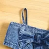 1-6y kinderen meisjes zomerkleding set baby spaghetti riem bowknot denim tops shorts rokken kinderen mode-outfits 240429