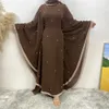 Perle mousseline décontractée Abaya pour femmes manches de chauve-souris musulmanes dubaï Durquie luxe Kaftan Hijab Robe Ramadan Islamic Vêtements 240422