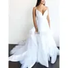 Banden spaghetti sexy gelaagde rok jurken strand organza satin 2020 backless tule sweep trein op maat gemaakte bruidsgraden plus maat