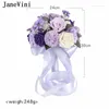 Fleurs de mariage Janevini Lilac Purple Bridal Flower Bouquet Artificial Silk Rose Bouquets Bride Decoration Cintas Para Ramos de Novia