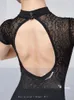 Stage Wear Dance Kostuum voor volwassen vrouwen Kort Mouws Lace Slimming Jumpsuit Aerial Yoga Backless Ballet Body Suit