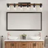 Lumière murale de salle de bain en bois rustique avec verre transparent - Lumières de vanité de ferme industrielle à 4 légers - Applexion murale en métal moderne pour le couloir de la cuisine de chambre - Bois anticulaire 4-LIGHT