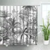 Set Black White Tropical Plants Palm Trees Shower Curtains Jungle Natural Landscape Home Polyester Bath Curtain Sets Bathroom Decor