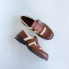 2024 Spring/summer New Sculptured Small Leather Modern and Worn Casual Suo Lefu Shoes Brown Belt Buckle