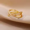 Полосы колец циркон женский кросс -кольцо с золотой, покрытой открытой нержавеющей сталь