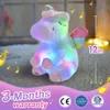 Athoinsu Rainbow Unicorn Gevulde Toys Dier Soft Music Plush Doll kleurrijk cadeau voor meisjes kinderen verjaardag LED decoratie 240416