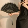 Decorative Figurines Chinese Hanfu White Lace Folding Fan Double-layered Plastic Wedding Home Ancient Bride Hand