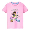 T-shirts 2024 Söt T-shirt Kawaii Gabbys Doll House Tryckt T-shirt 100% bomull Kort ärmpojkar Anime Top Y2K One Piece Childrens Clothing Girll2404