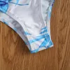 衣料品セットガールズツーピースの水泳服セットブルーノースリーブワンショルドクロップトップショーツ6〜13年