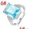 Wedding Rings Fashion Female Big Water Blue Stone Ring Cute Sier Color Crystal Zircon Promise Engagement For Women Drop Delivery Jewe Dh2Hw