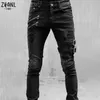 Jeans masculin plus taille pantalon masculin de taille street / été streetwear skinny zips 3 couleurs pantalon de denim long cacual Q240427