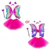 Sukienki dla dziewczynek 4PCS Girls LED Fairy Costume Zestaw Tiul Titu Tutu Spódnica podwójna warstwowa skrzydełka Wands Różdżka na głowę Księżniczka