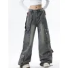 American Fashion Y2K Women Blue Jeans Spring Overalls Street High midje Style Women Winter raka Casual Pants 240425
