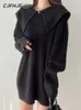 Lässige Kleider cjfhje Koreanische Mode Loose Turndown Kragen Pullover Mini Kleid weißer Pullover Langarm Frauen Herbst Schwarze Dame