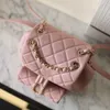 Sac fourre-tout haute définition 23Aduma Frog Double Diamond Grid Chain Pink Small sac à dos Cuir de veau d'usine avec grande capacité