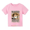 T-shirts T-shirt simple pièce pour enfants T-shirt coton pur carton cool anime t-shirt décontracté t-shirt Luffy Boy and Girl Street Clothingl2404