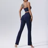 AL Yoga Suit Sports Bra+Leggings Women's Underwear Tank Fitness Run Train Shock-absorbing Thin Shoulder Straps Gathered Vest Micro Flared Sweatpants with Pockets