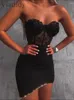 Casual Dresses Women Sexy Solid Color Chain Decor Contrast Lace Bandeau Dress