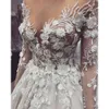 Appliques robes florales mariage 3d Bride Boue magnifique manches longues en dentelle de dentelle de bijou perlé princesse personnalisée