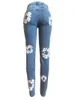 Jeans feminino Floral Impresso Mulheres Zipper Fly High Chaist calça jeans Spring Street Bottom Bottom Bottom