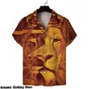 Men's Casual Shirts Short Sleeve Button-Down Shirt 3D Printed Lion Pattern Hawaiian Vacation Korean Style