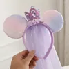 Accessoires de cheveux Crown Mouse Ears Band avec Veil Sequins 5 "Cauvre à arche
