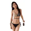 Women's New Swimsuit, Sexy, Beautiful Back, Small Chest, Gathered with Personalized Straps, Color Blocking, Split Bikini Bikini