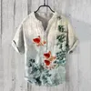 Casual shirts voor heren pruimenbloesem zonsopgang Japans kunst shirt heren heren korte mouw band kraag henley tops