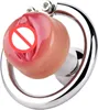 Flat Stainless Steel Chastity Lock Simulated Silicone Pink Vagina Male Chastity Cage Penis Cage Cock Ring Inverted Imitation Women Vagina Chastity Devices Lock
