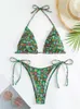 Frauen Bikini Frauen Badeanzug 2024 Grüne Druckhalter Bikinis Set sexy Schnüren -up -Sommer zweiteiligen Strandanzug Weibchen