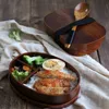 Bento boîtes Boîte à lunch en bois Picnic Boîte de bento japonais pour les écoliers pour la vaisselle Round Square Box