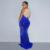 Casual Dresses Sparkly Diamond Rhinestone Dress Women Luxury Evening Mesh See Through Patchwork High Split Mermaid Prom Party Maxi Long