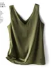 Tanques femininos Camis Camisetas femininas elegantes camisa de seda de seda sem mangas feminino 2024 Tanque solto casual de verão e Camis Solid Green Topl240429