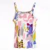 Women's Tanks Silk Flower Print Knit Cami For Women Summer Top Fashion White Tops Clothes Tank Corset Shirt Womens Clothing Sexy Outfits