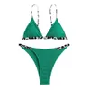 Nyårs solida färg leopardtryck dubbelpanel dubbel axel spänne hög midja lapptäcke bikini baddräkt